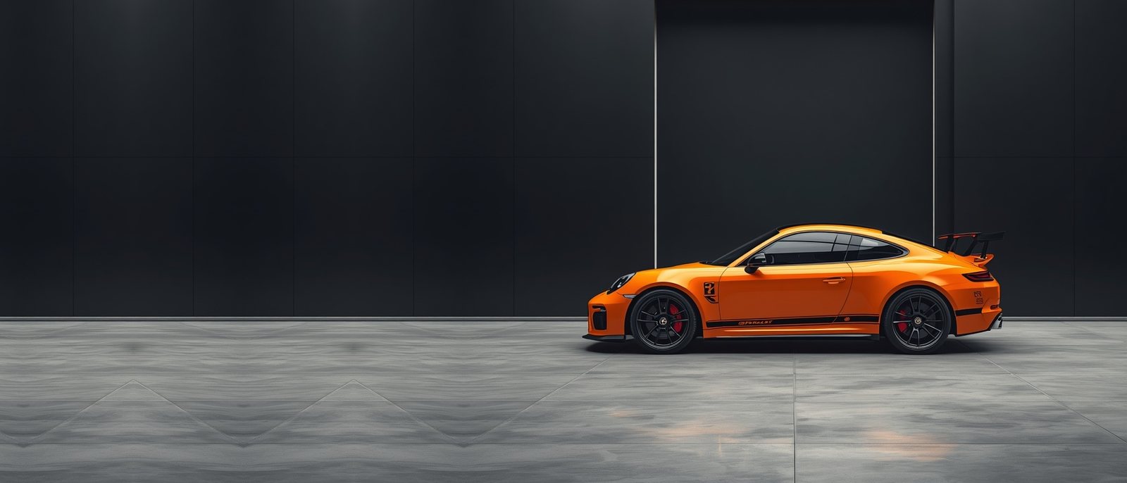 Orangefarbenes Sportcoupé vor dunkler Wand (Symbolbild)